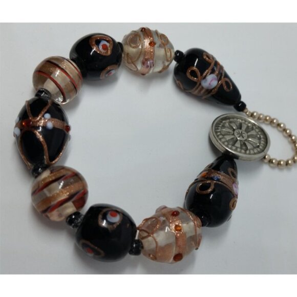 Dan Forth Artisan Designer Vintage Murano Style Art Glass Pewter Bracelet. - Picture 2 of 4